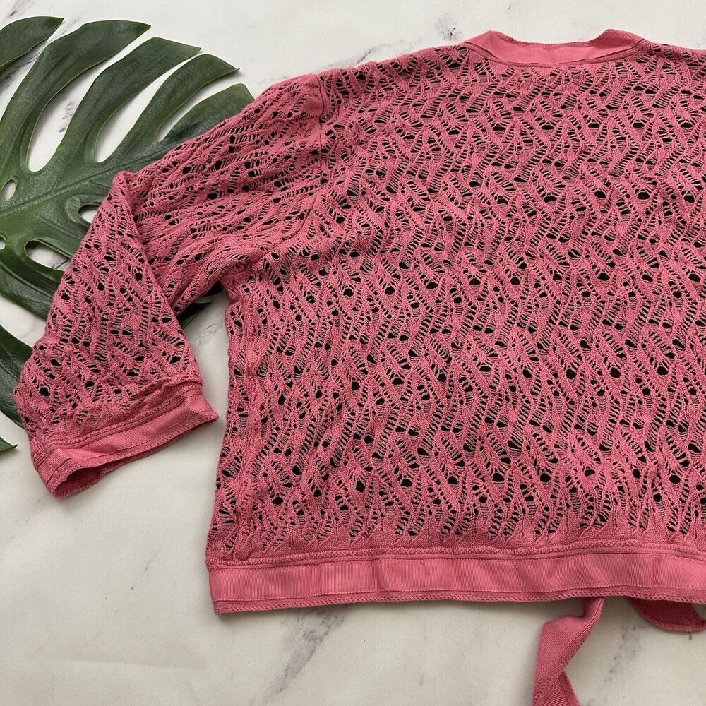 Sigrid Olsen Vintage y2k Cropped Cardigan Sweater Size XL Pink Brown Crochet Bow - Picture 11 of 11